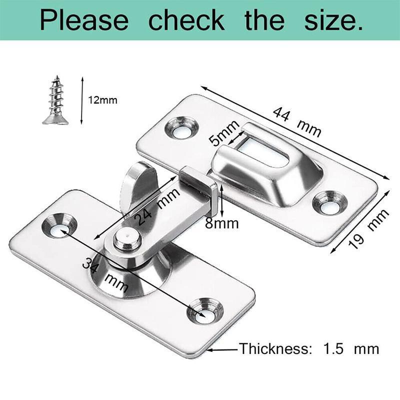 90 Degree Sliding Door Lock Hasp - Stainless Steel Corner Latch - Silver-2PCS