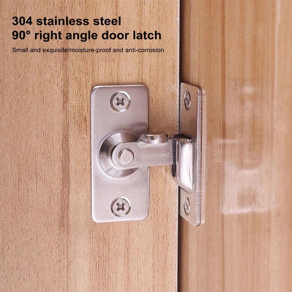 90 Degree Sliding Door Lock Hasp - Stainless Steel Corner Latch - Silver-2PCS