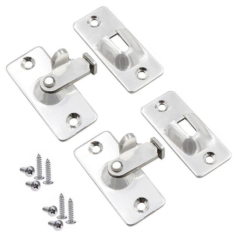 90 Degree Sliding Door Lock Hasp - Stainless Steel Corner Latch - Silver-2PCS