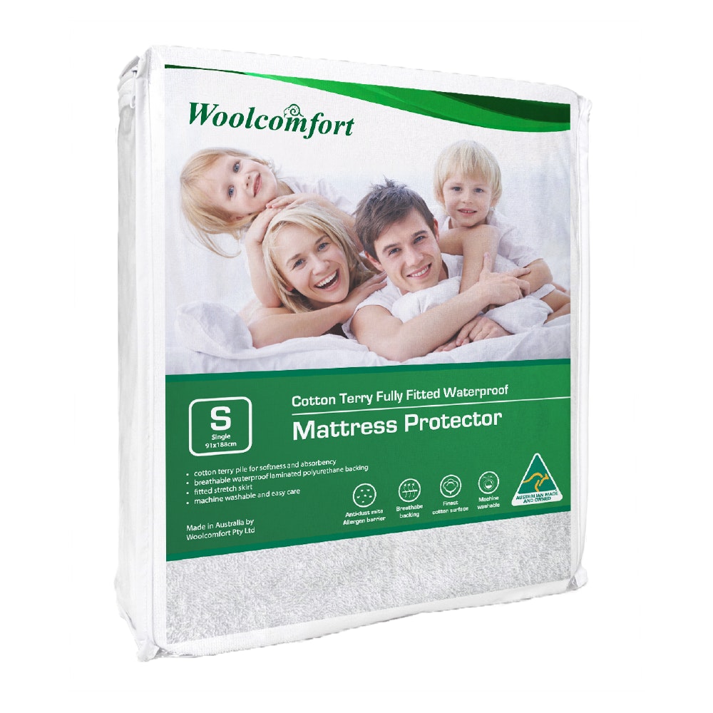 Premium Waterproof Cotton Terry Mattress Protector - Single Size