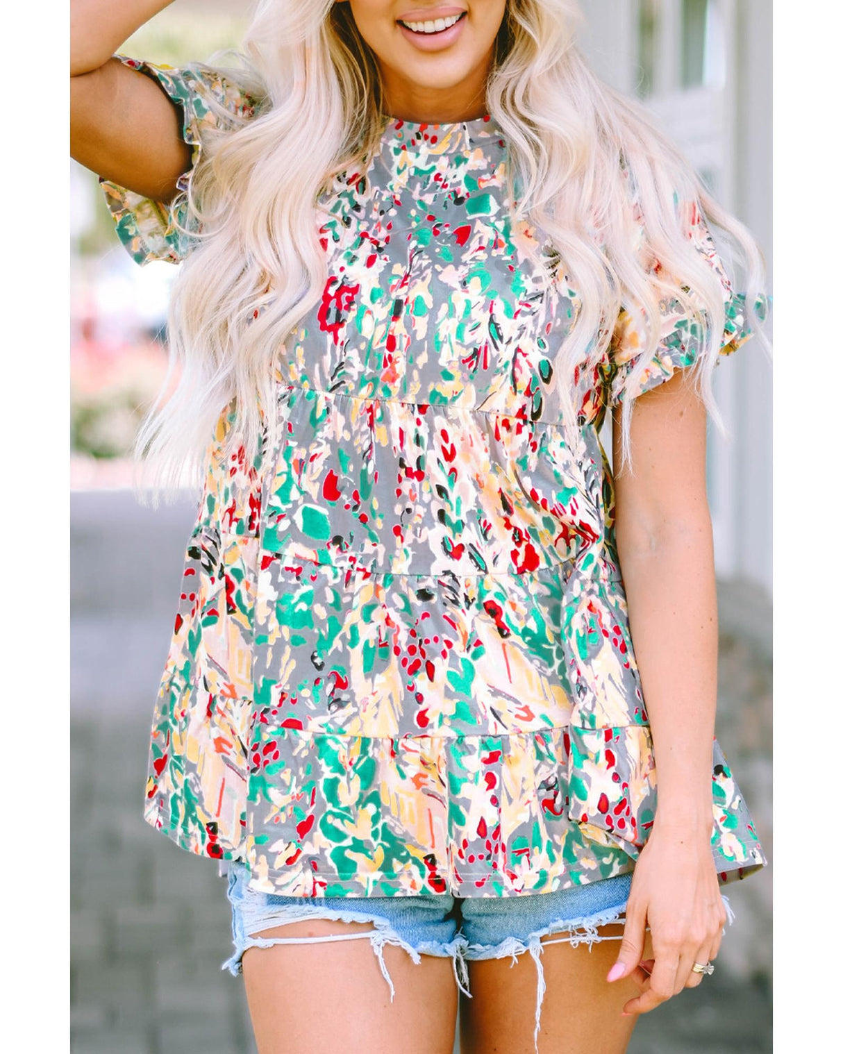 Azura Floral Ruffle Sleeve Babydoll Top - S
