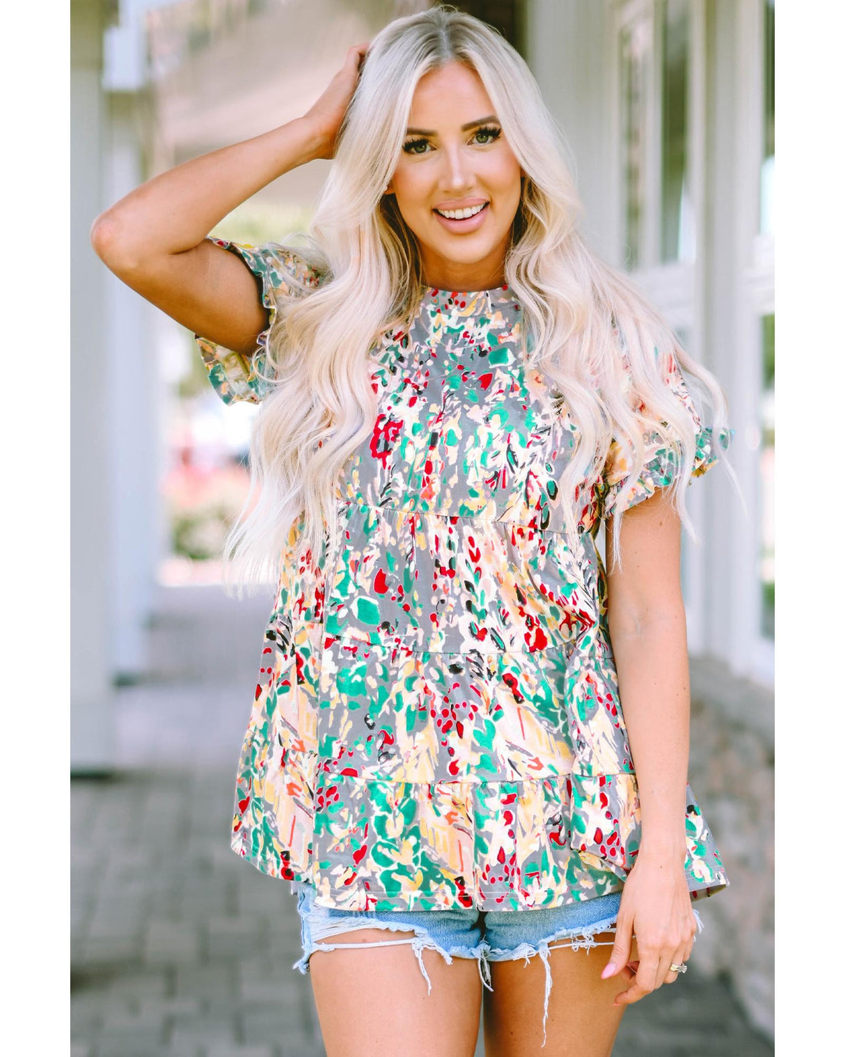 Azura Floral Ruffle Sleeve Babydoll Top - S
