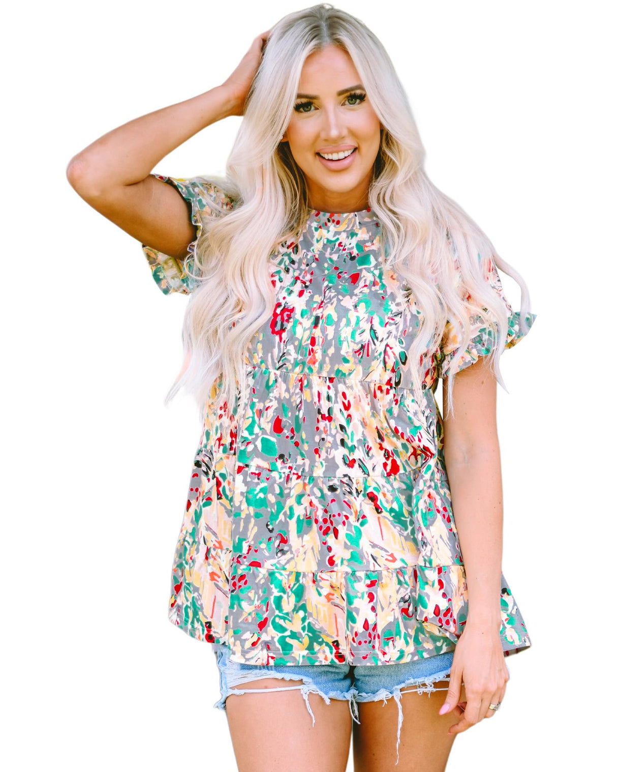 Azura Floral Ruffle Sleeve Babydoll Top - S