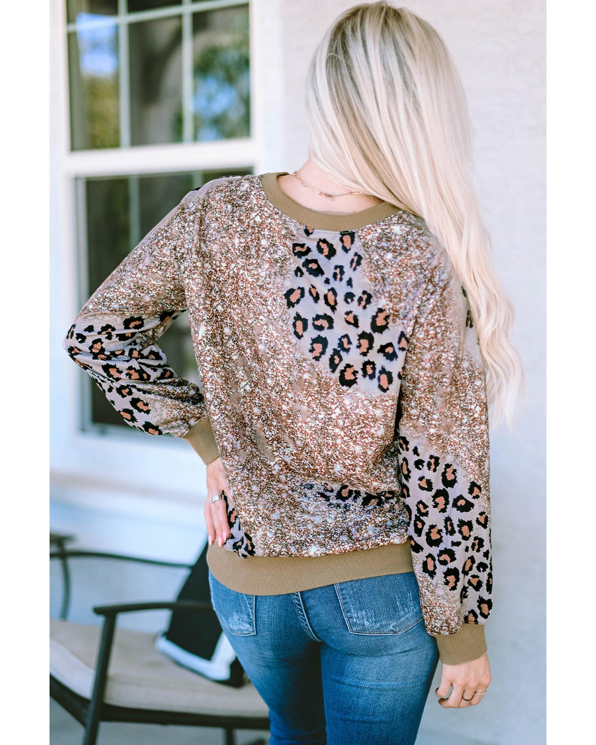 Leopard Print Tie-Dye Pumpkin Truck Long Sleeve Top - L