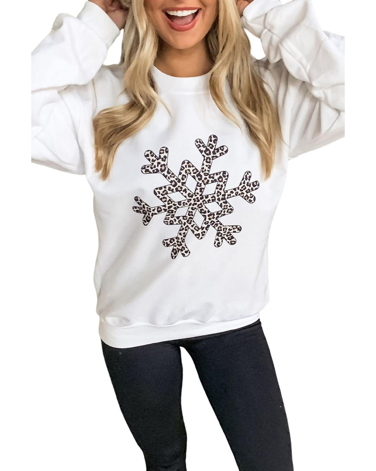 Azura Exchange Leopard Print Snowflake Crew Neck Sweatshirt - S