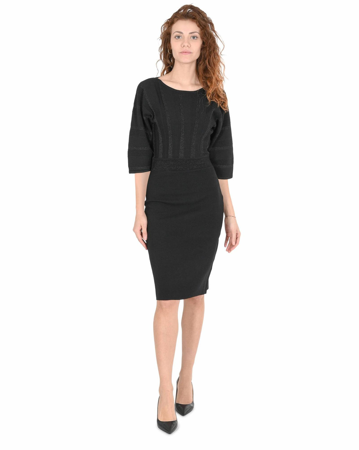 Hugo Boss Women's Elegant Black Knit Dress with Metallic Accents - Size M