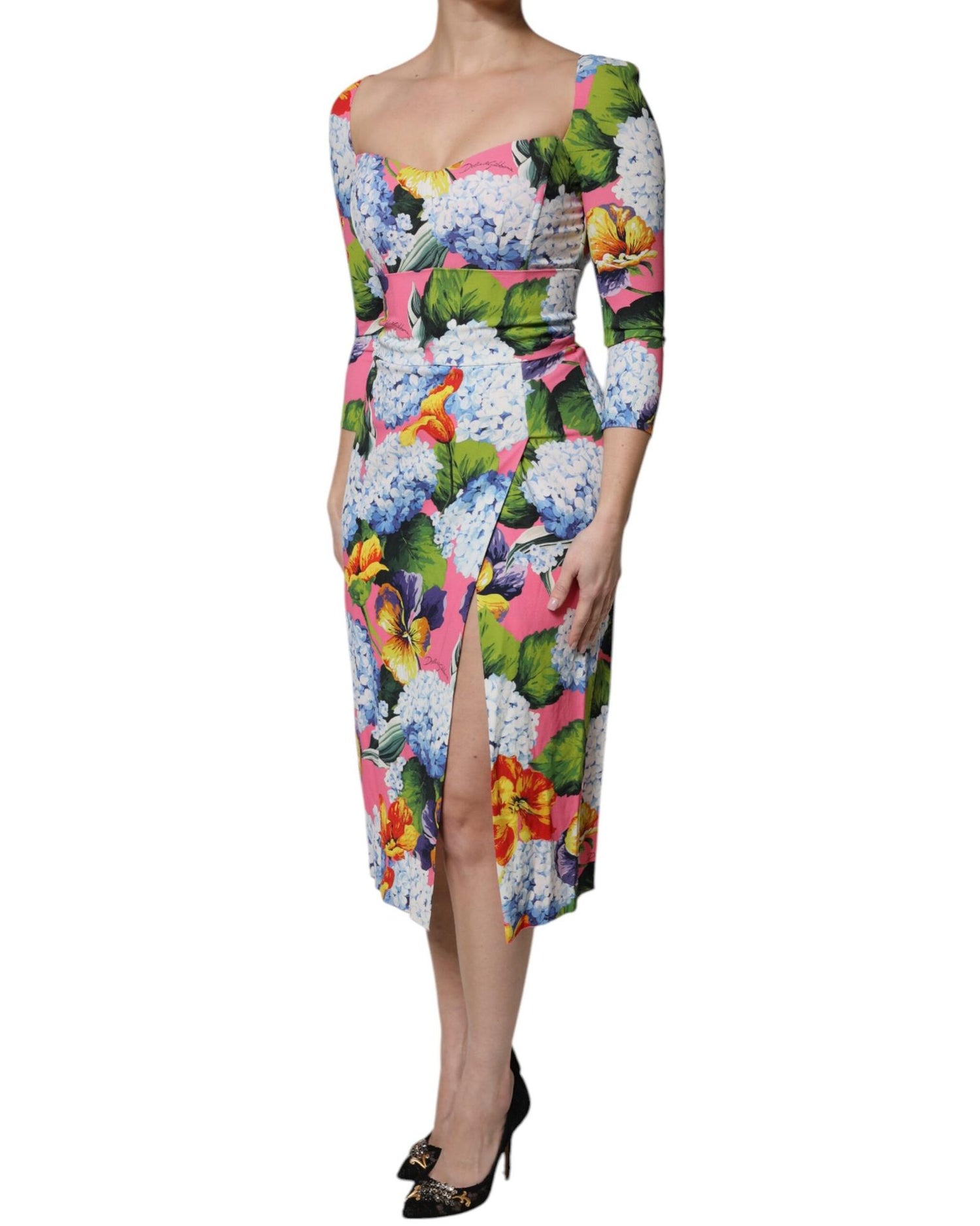 Dolce & Gabbana Women's Multicolor Floral Side Slit Midi Dress - 36 IT