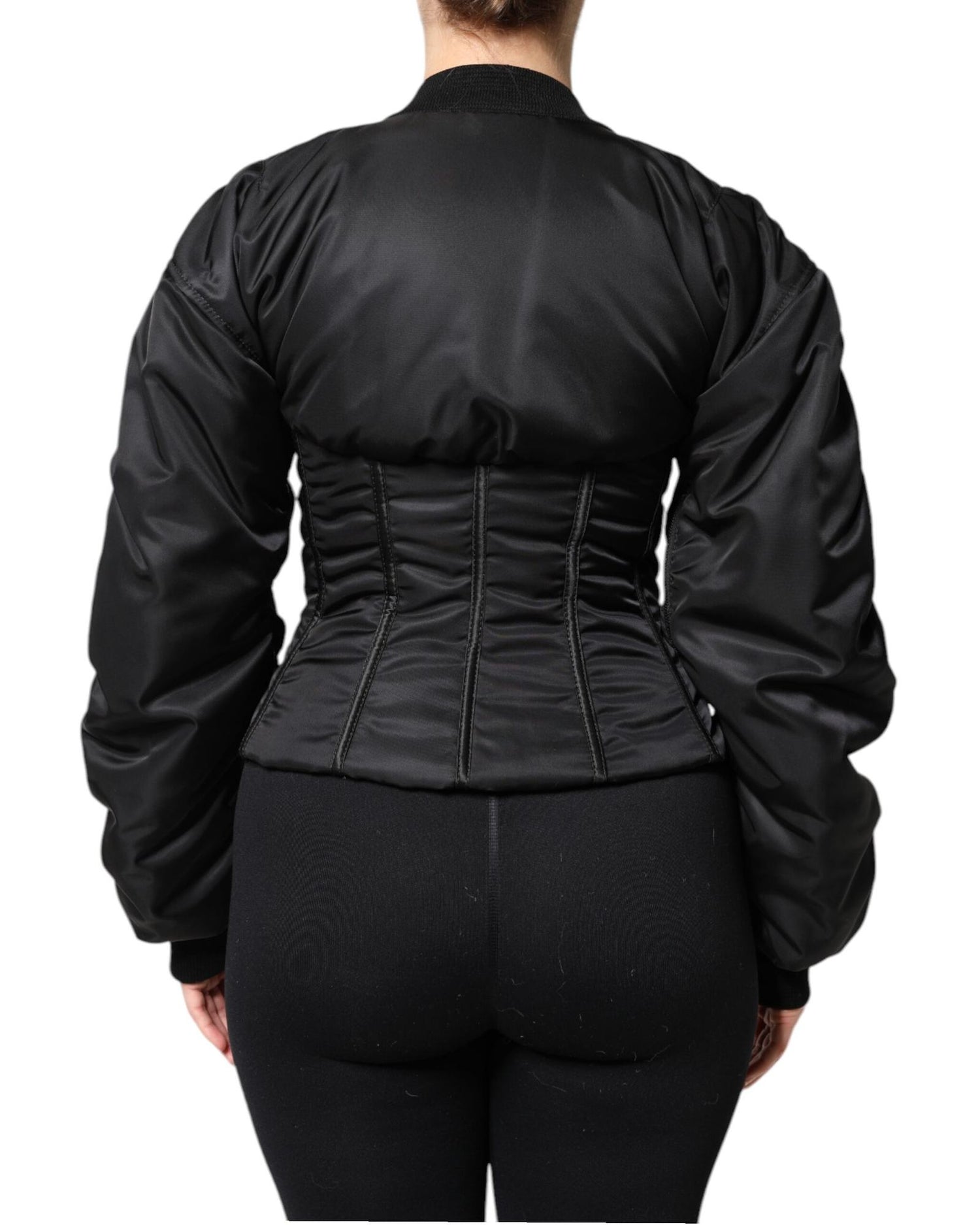 Dolce & Gabbana Women's Black Nylon Full Zip Bustier Corset Jacket - 38 IT