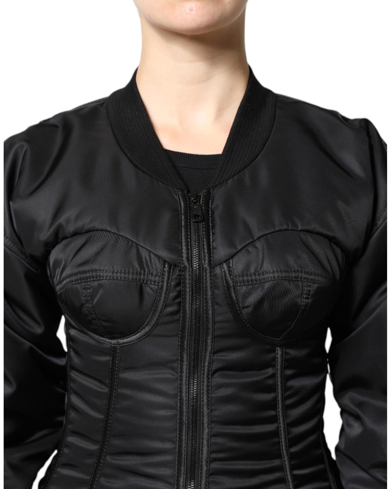 Dolce & Gabbana Women's Black Nylon Full Zip Bustier Corset Jacket - 38 IT