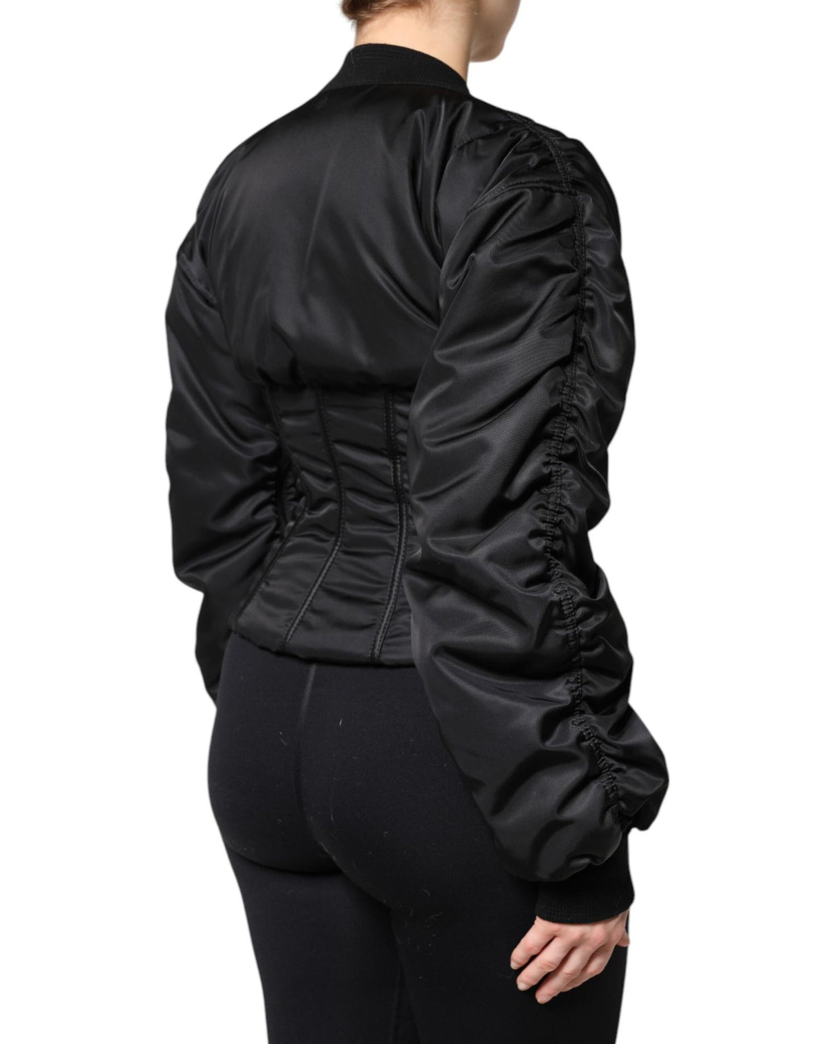 Dolce & Gabbana Women's Black Nylon Full Zip Bustier Corset Jacket - 40 IT