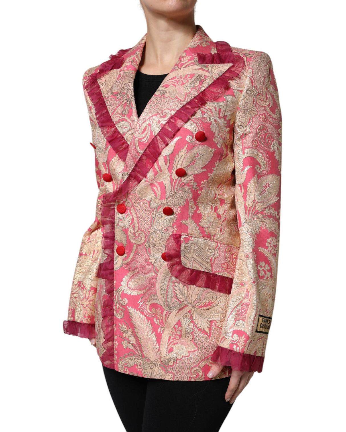 Dolce & Gabbana Women's Pink Gold Jacquard Nylon Coat Blazer Jacket - 40 IT