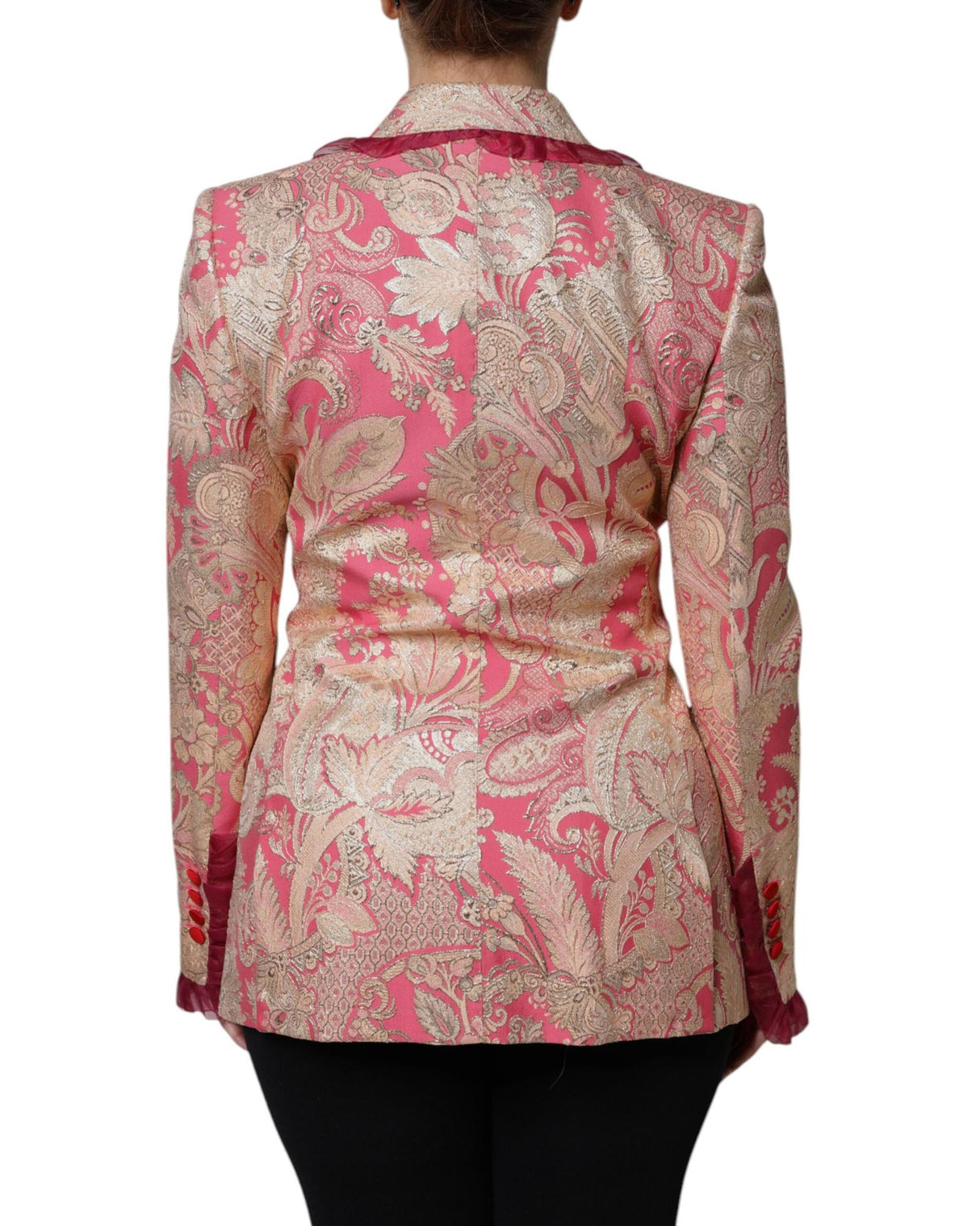 Dolce & Gabbana Women's Pink Gold Jacquard Nylon Coat Blazer Jacket - 40 IT