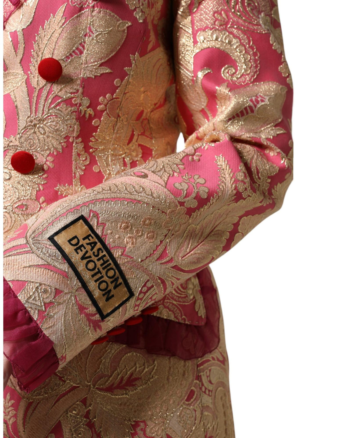 Dolce & Gabbana Women's Pink Gold Jacquard Nylon Coat Blazer Jacket - 40 IT