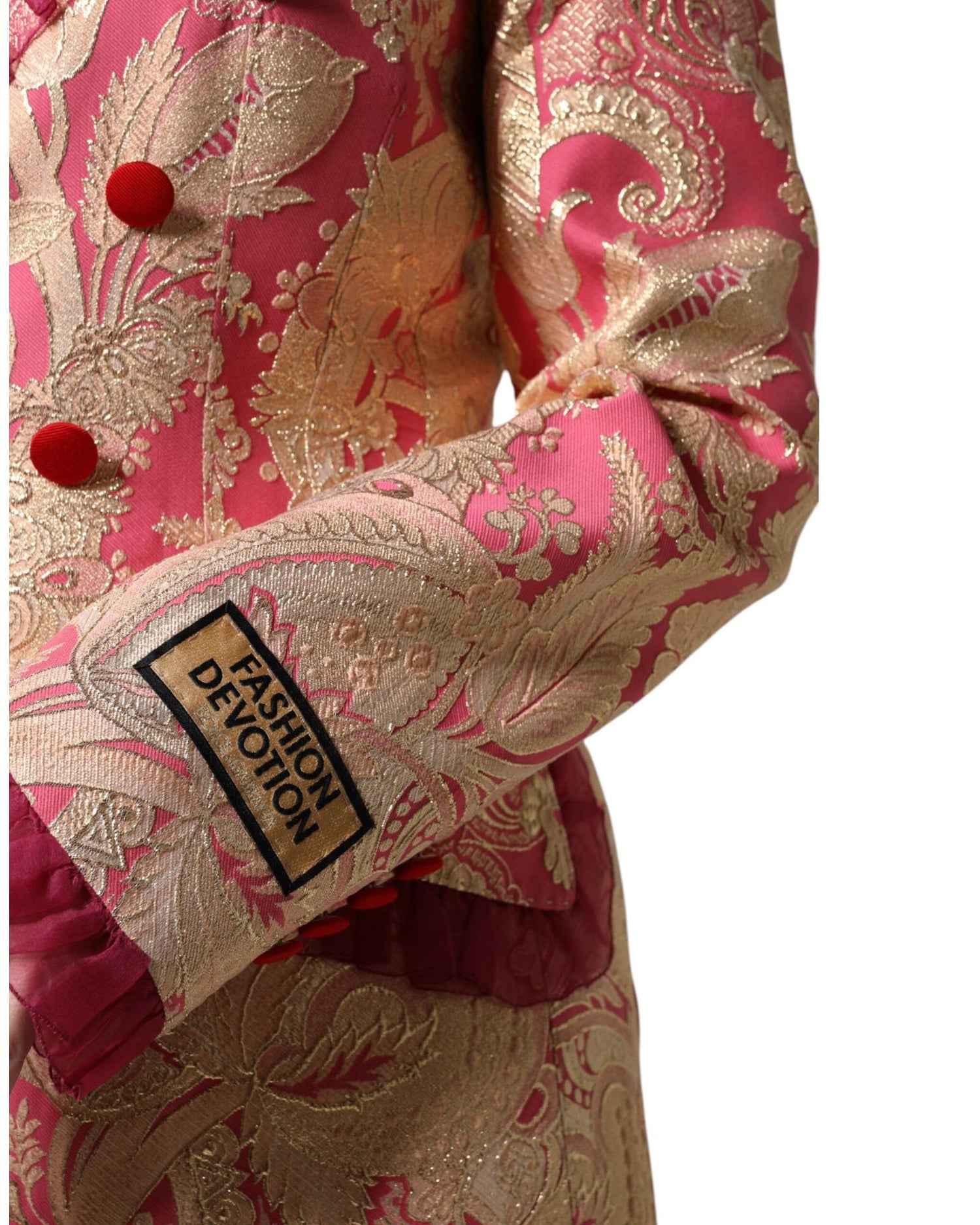 Dolce & Gabbana Women's Pink Gold Jacquard Nylon Coat Blazer Jacket - 40 IT