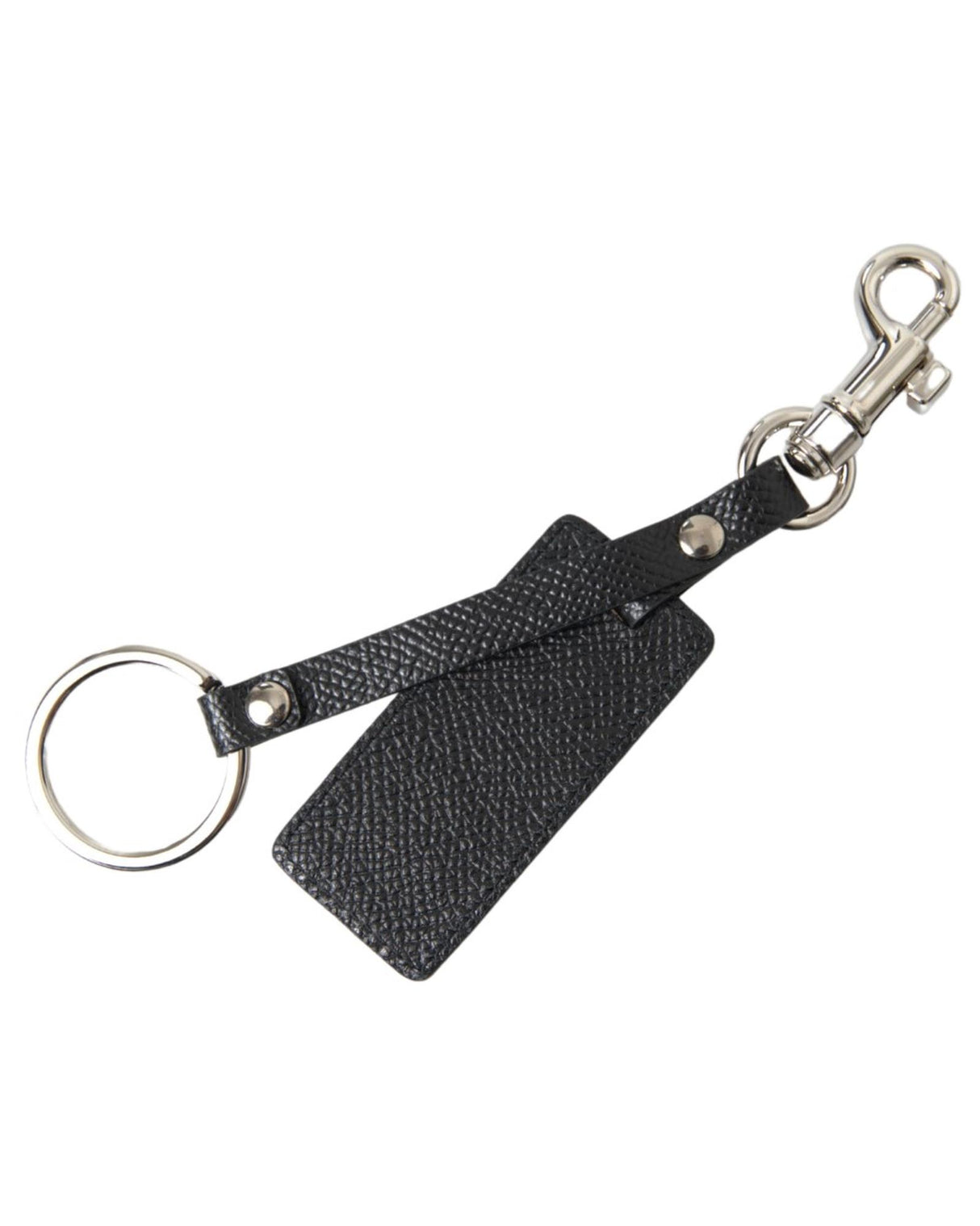 Dolce & Gabbana Men's Black Leather Keychain with Silver DG Logo - One Size