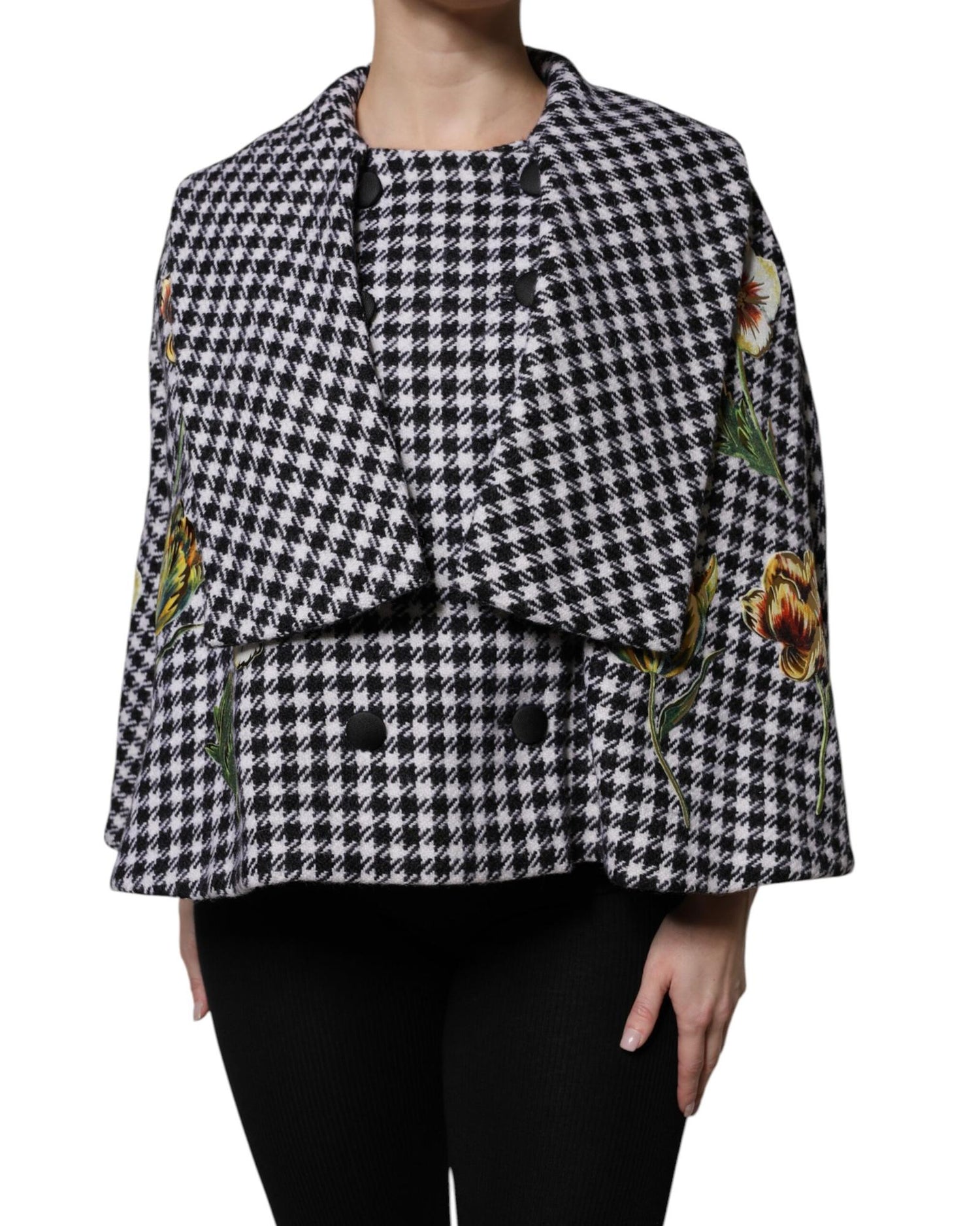 Dolce & Gabbana Women's Black White Monochrome Patterned Floral Cape Jacket - 40 IT