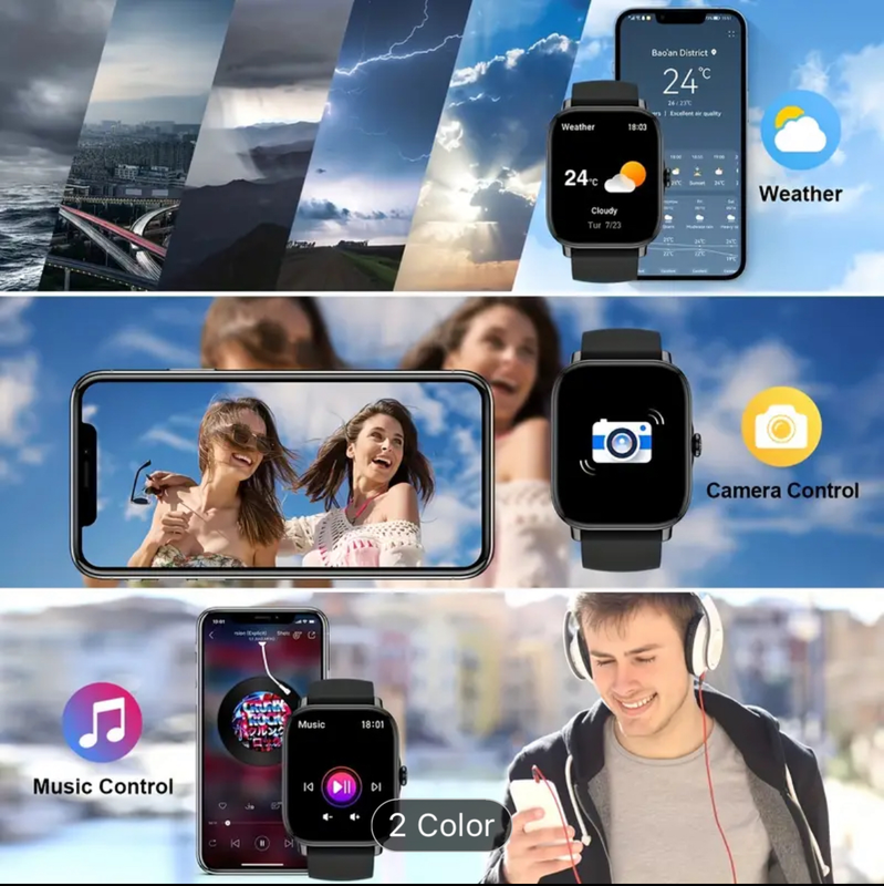 Smart Watch 44mm Bluetooth call Screen True Multidial Blood Oxygen Game Sports Mode Pro FOR IOS and Android Black with 2 straps