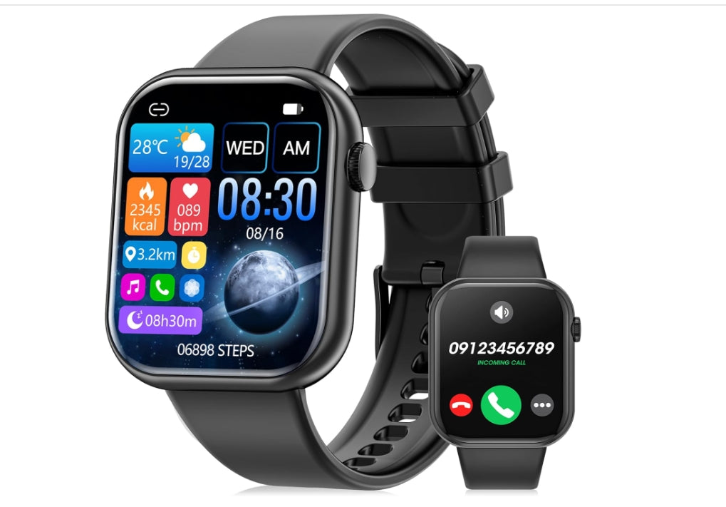 Smart Watch 44mm Bluetooth call Screen True Multidial Blood Oxygen Game Sports Mode Pro FOR IOS and Android Black with 2 straps