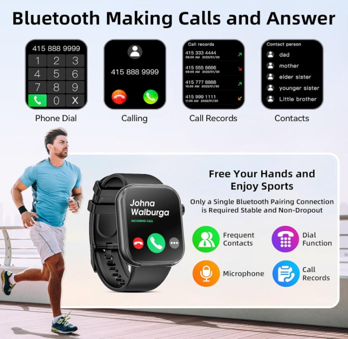Smart Watch 44mm Bluetooth call Screen True Multidial Blood Oxygen Game Sports Mode Pro FOR IOS and Android Black with 2 straps