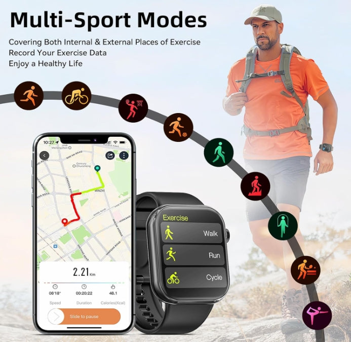 Smart Watch 44mm Bluetooth call Screen True Multidial Blood Oxygen Game Sports Mode Pro FOR IOS and Android Black with 2 straps