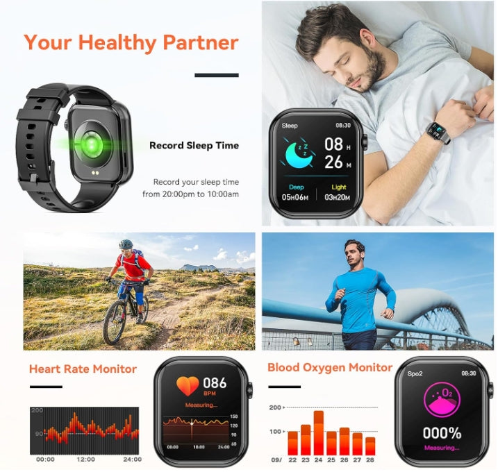Smart Watch 44mm Bluetooth call Screen True Multidial Blood Oxygen Game Sports Mode Pro FOR IOS and Android Black with 2 straps