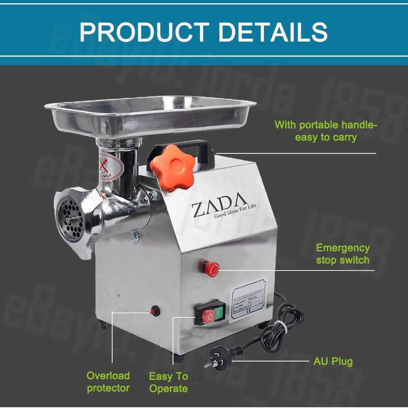 1.63HP Heavy-Duty Electric Meat Grinder & Sausage Stuffer 1200W for Commercial Use