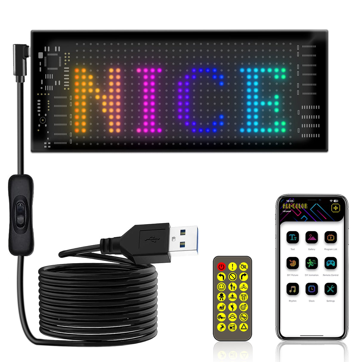Programmable LED Matrix Panel Flexible Screen IP65 with APP Control 70*173mm