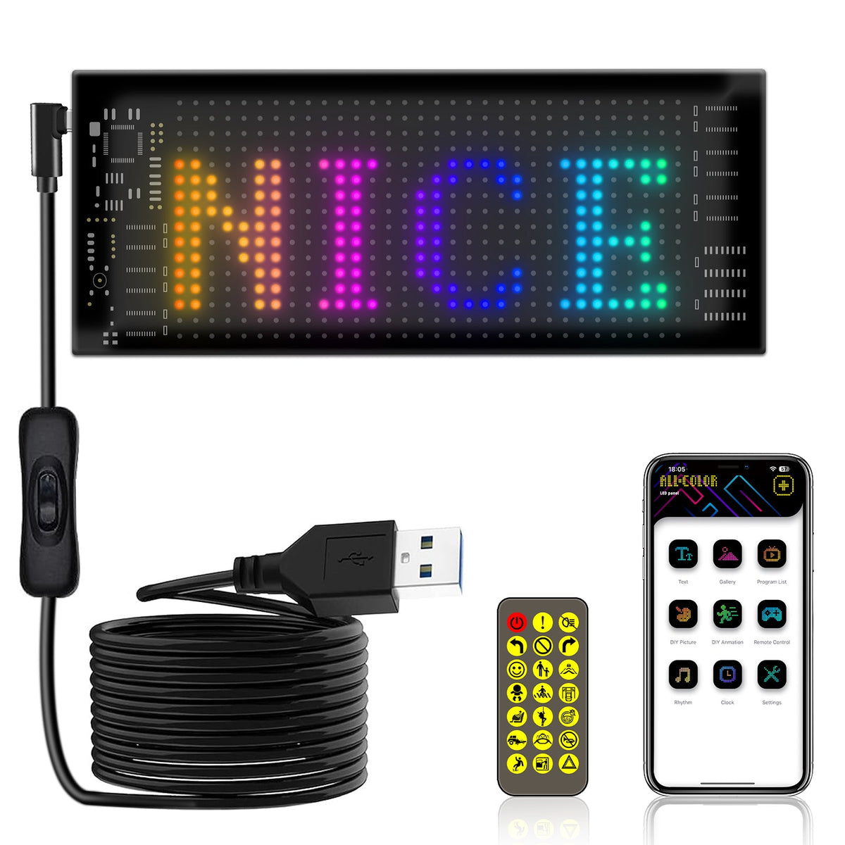 Programmable LED Matrix Panel Flexible Screen IP65 with APP Control 70*173mm