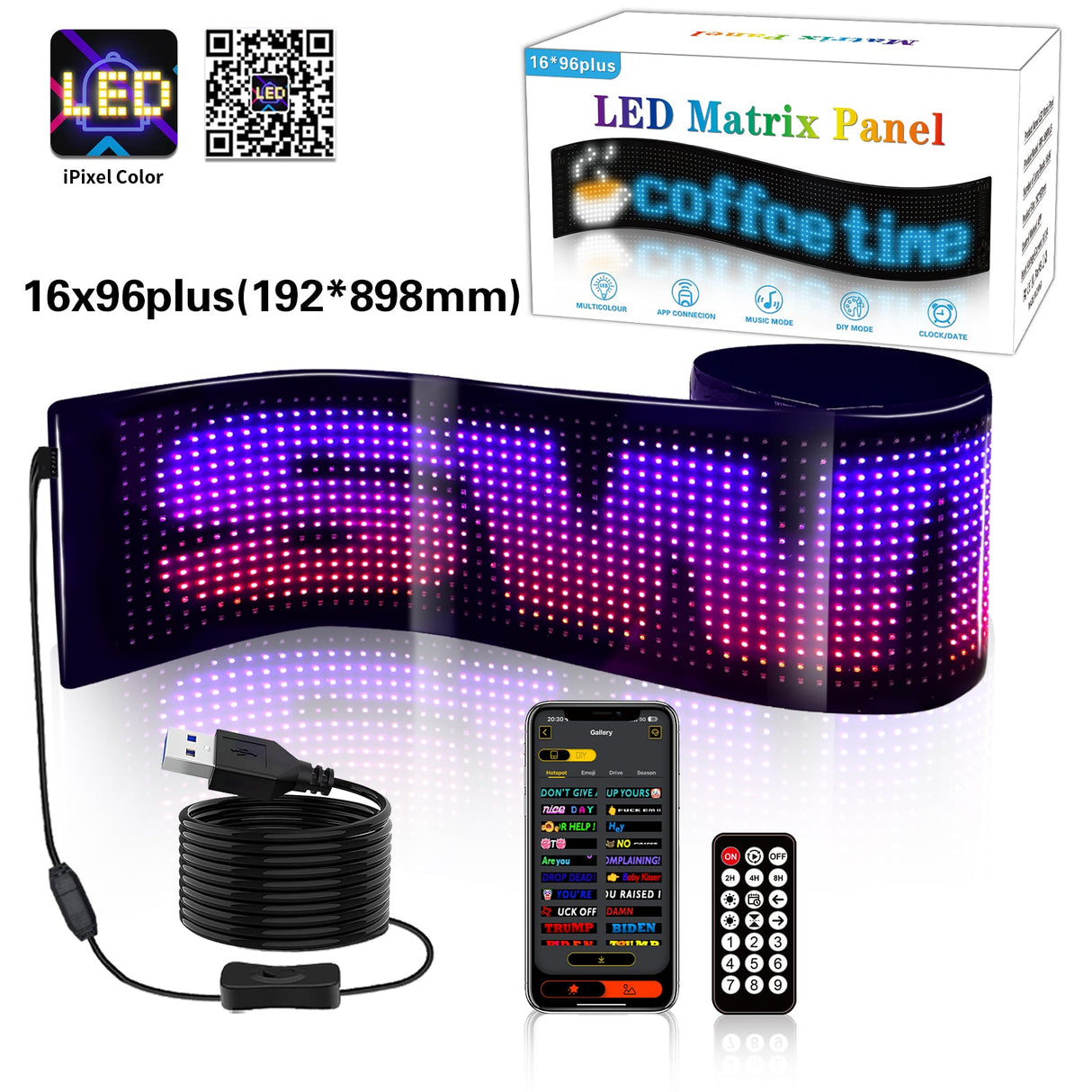 Programmable LED Matrix Panel Flexible Screen IP65 with APP Control 192*898mm