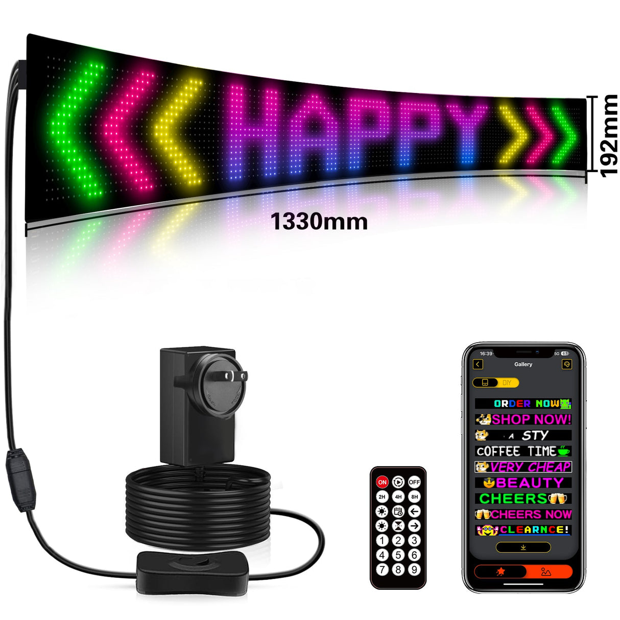 Programmable LED Matrix Panel Flexible Screen IP65 with APP Control 192*1330mm