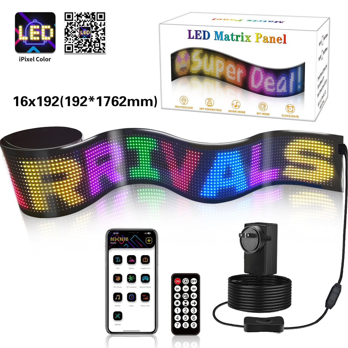 Programmable LED Matrix Panel Flexible Screen IP65 with APP Control 192*1762mm