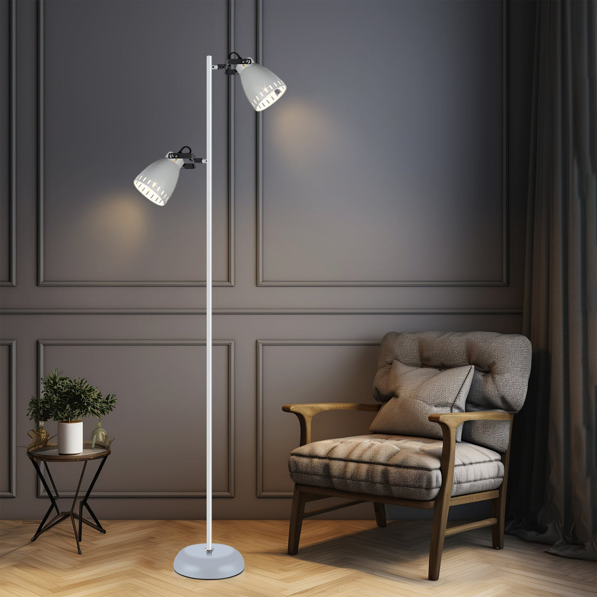Audrey Adjustable Dual-Head Floor Lamp - White