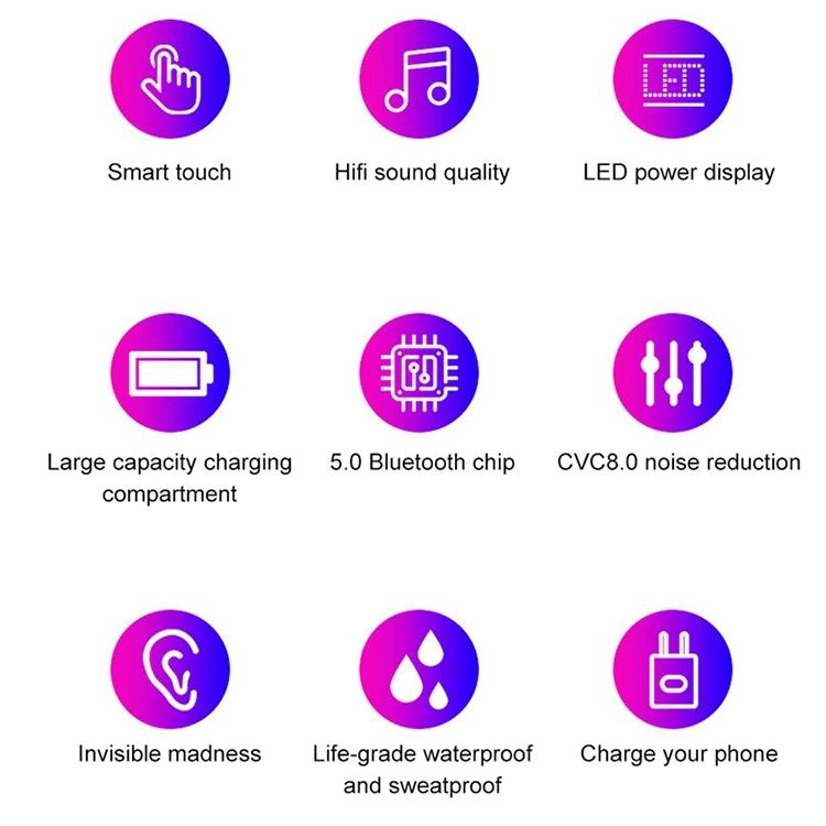 Wireless Bluetooth Headset with Touch Control and Charging Case - V5.0