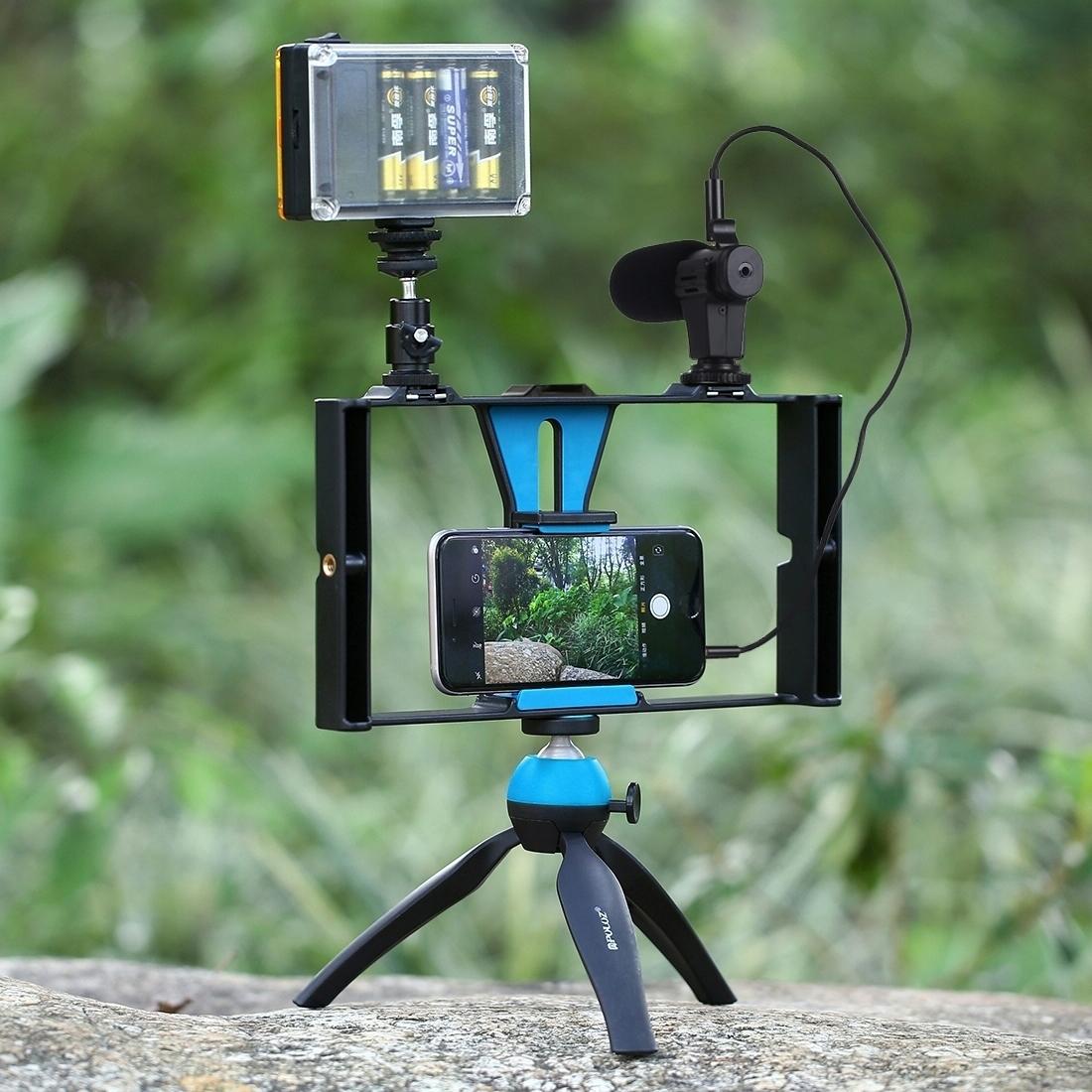 Smartphone Video Rig & Microphone Kit For Live Broadcast - Compatible With Iphone Galaxy Huawei Xiaomi Htc Lg Google And More - Blue
