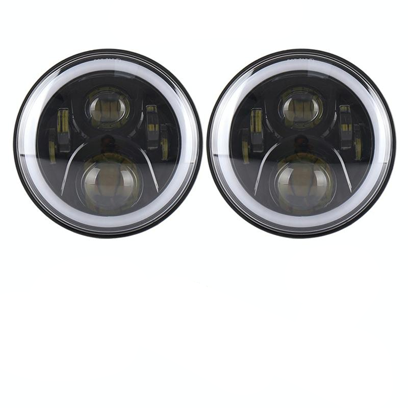 2 Pcs 7 Inch Dc12V 6000K - 6500K 50W Car Led Headlight Cree Lamp Beads For Jeep Wrangler / Harley Support App + Bluetooth Control Black
