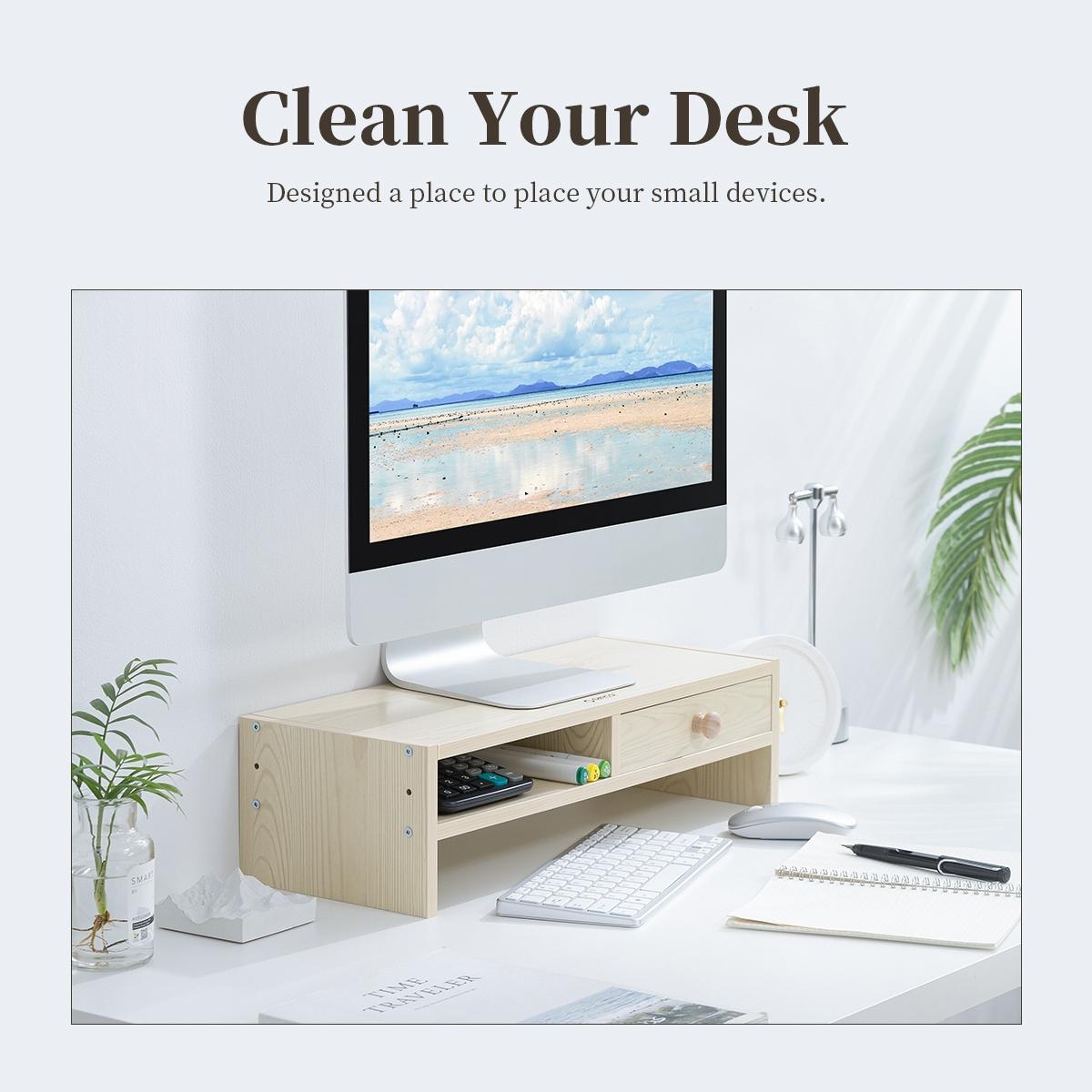 Natural Wood Monitor Stand - Compact Design