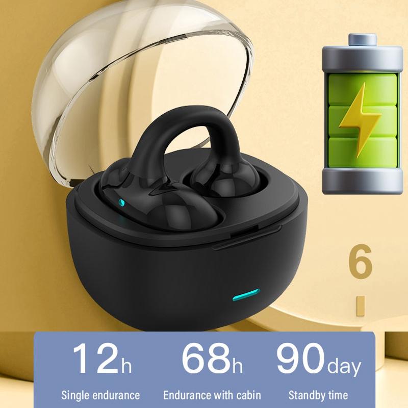 Touch Bone Conduction Bluetooth Earphone with Charging Warehouse - Ear Clip Type - Black