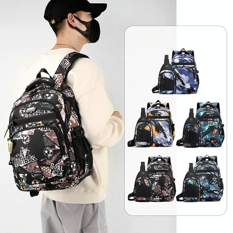 Lightweight 2-in-1 Backpack and Chest Bag for Men - Blue Football - Orange Honeycomb