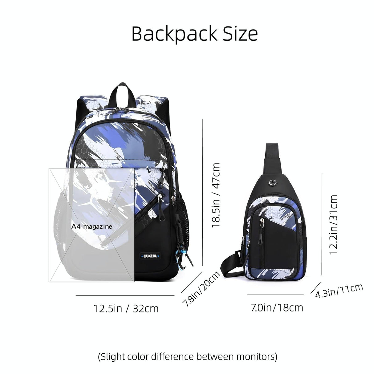 Lightweight 2-in-1 Backpack and Chest Bag for Men - Blue Football - Orange Honeycomb