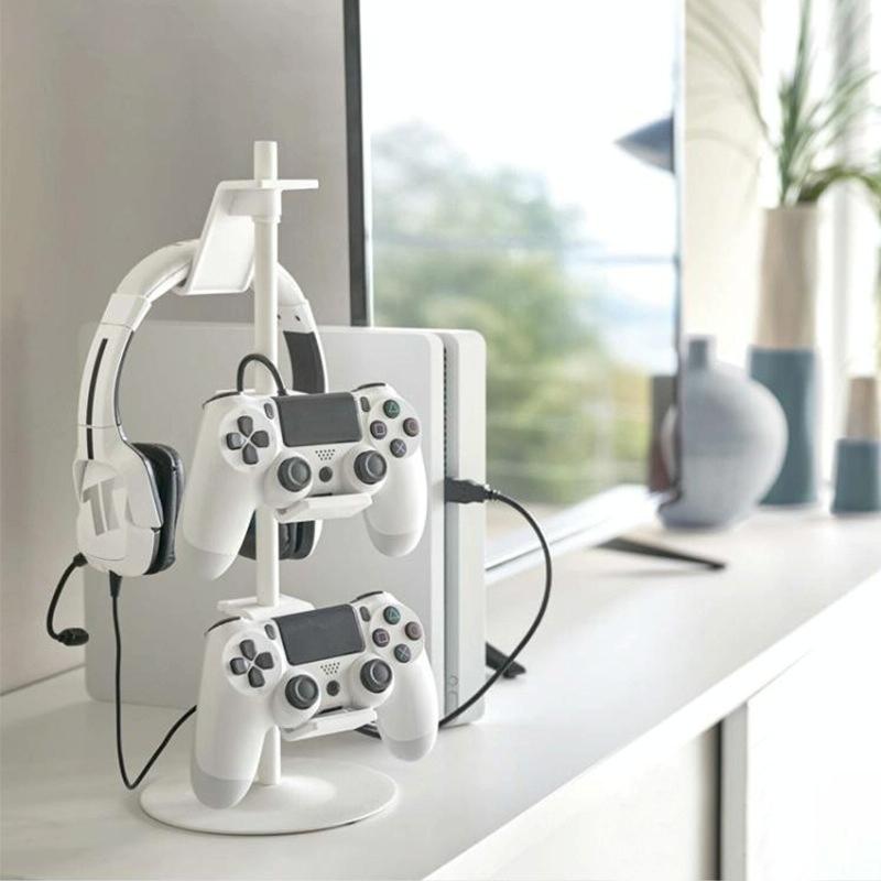 3-tier Desktop Gamepad and Headphone Storage Rack - White