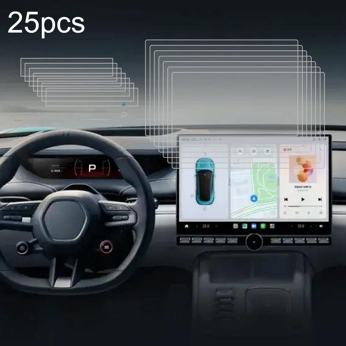 25-pack Tempered Glass Film for Car Navigator Protection - For Tesla Model 3 2024