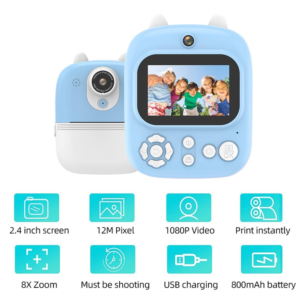 32g Instant Camera with 2.4 Display & Card Reader for Kids - 1200w Blue - Standard Pink