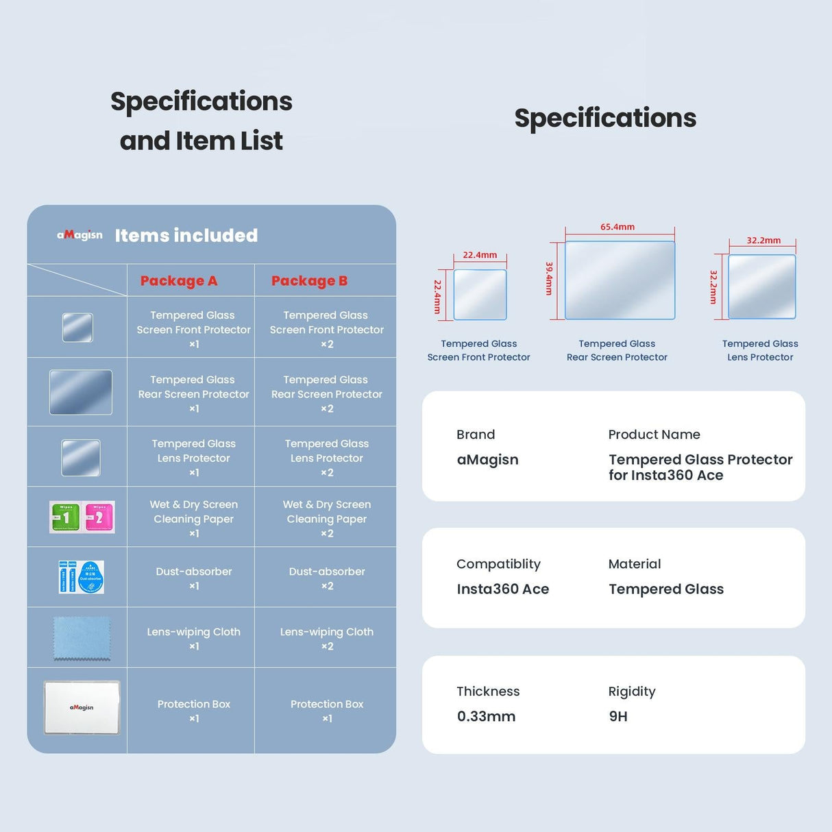 Tempered Film Protective Stickers for Insta360 Ace Amagisn Sports Camera - 3 In 1