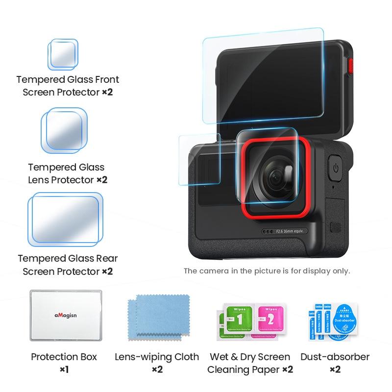 Tempered Film Protective Stickers for Insta360 Ace Amagisn Sports Camera - 3 In 1