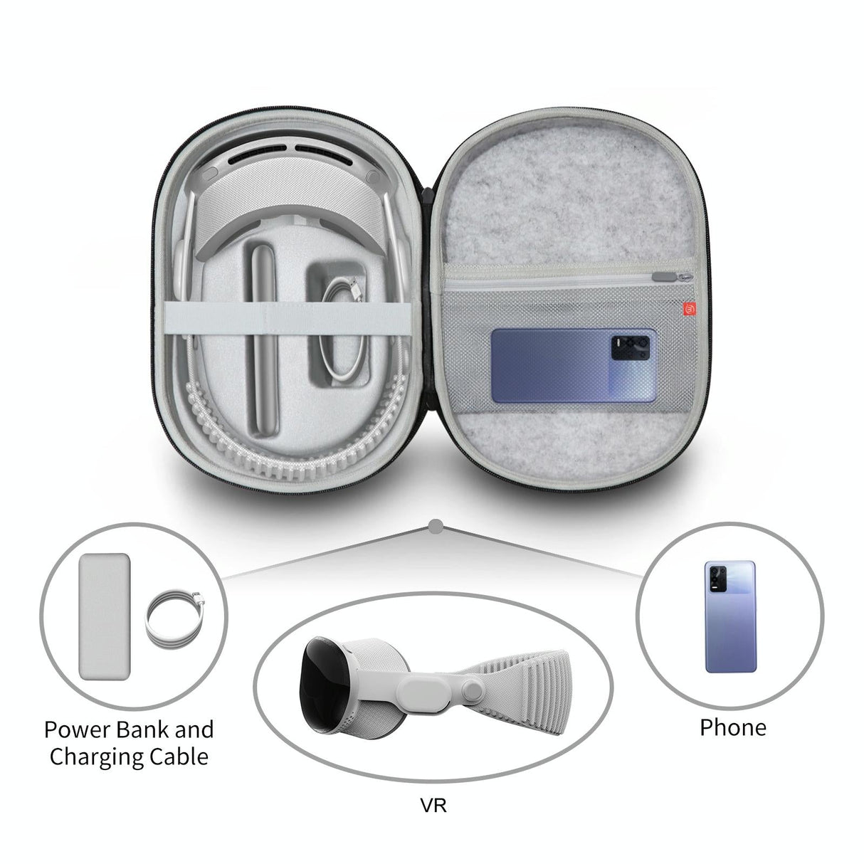 Portable Vr Headset Storage Bag for Apple Vision Pro Glasses - Gray Felt - Gray Linen
