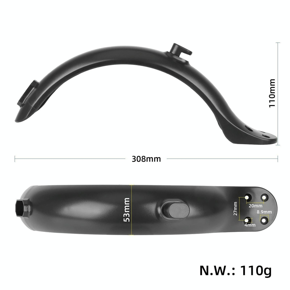 8.5 Inch Rear Fender for Xiaomi M365 / 1s / Pro Scooter - Plastic 4 Holes - Single Fender