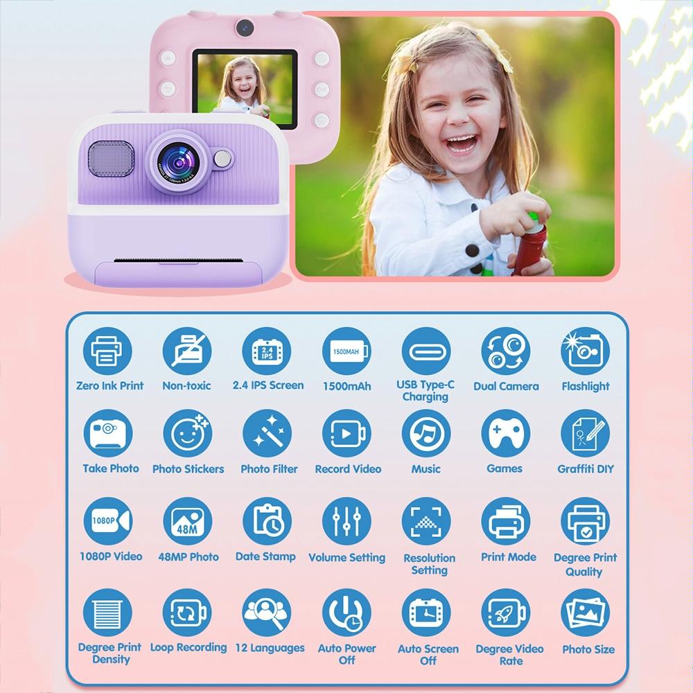 Blue Children'S Thermal Camera With Dual-Camera 1080P Hd 2400W Pixel 2.4-Inch Display - Pink