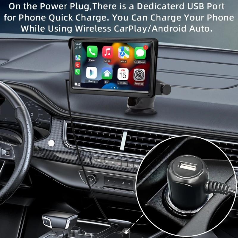 7 Inch Bluetooth 5.0 Carplay Monitor - Portable Compatible With Most Vehicles - Display