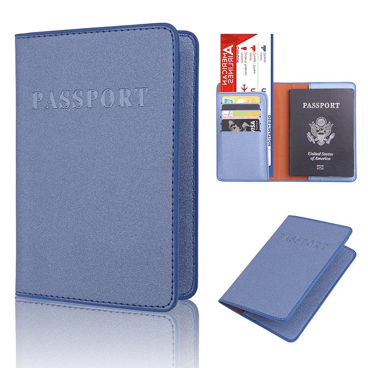 Frosted Pu Multi Card Passport Holder For Travel Abroad Blue