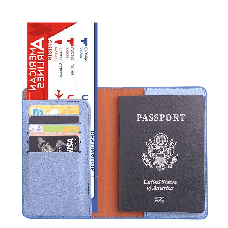 Frosted Pu Multi Card Passport Holder For Travel Abroad Blue